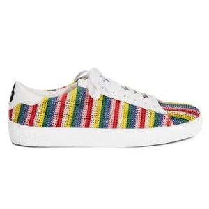 Alice + Olivia Cassidy Rainbow Stripe Leather Sequin Sneaker Size 7